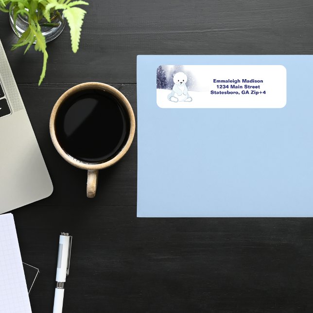 Étiquette Adresse de retour du Baby shower d'ours polaire (Créateur téléchargé)