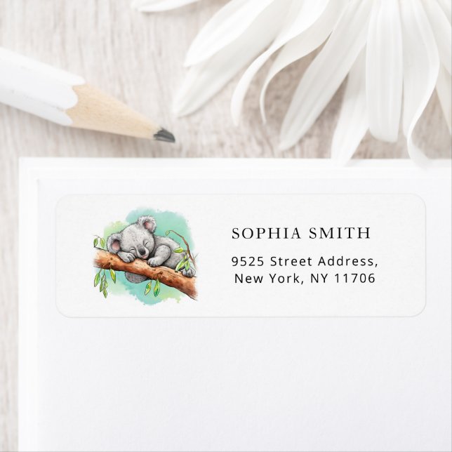 Étiquette Adresse de retour du baby shower Koala (En situation)