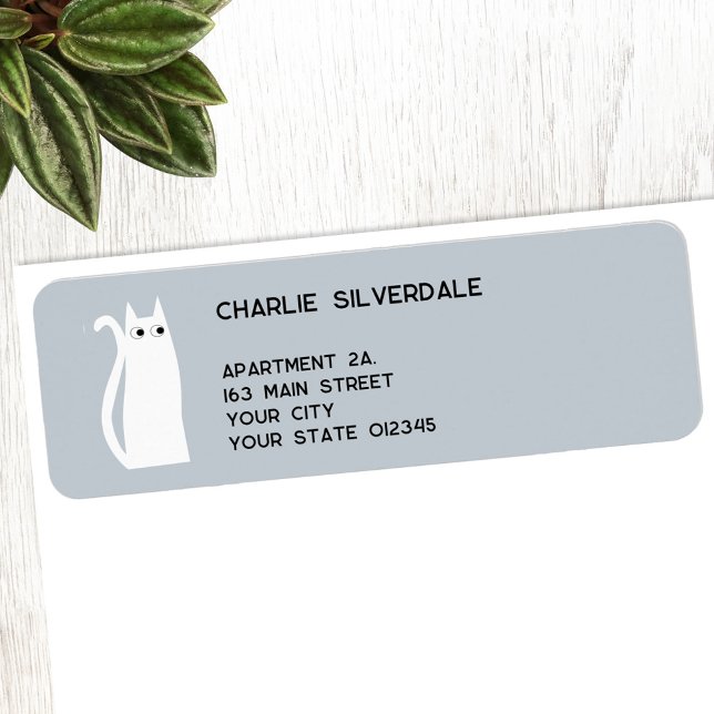 Étiquette Adresse de retour du chat blanc (Fun white cat personalized return address label)