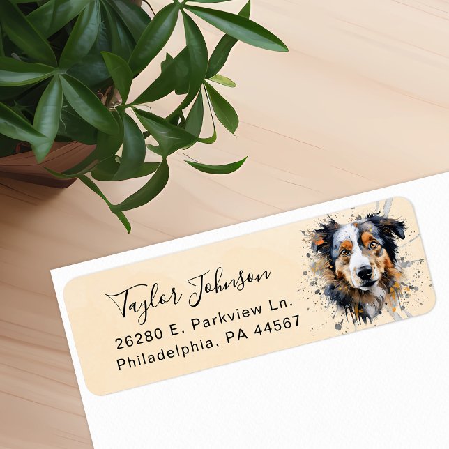 Étiquette Adresse de retour du chien berger australien (Créateur téléchargé)