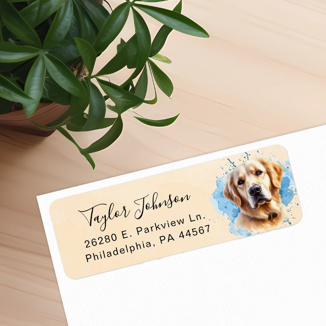 Étiquette Adresse de retour du chien Retriever doré (Créateur téléchargé)