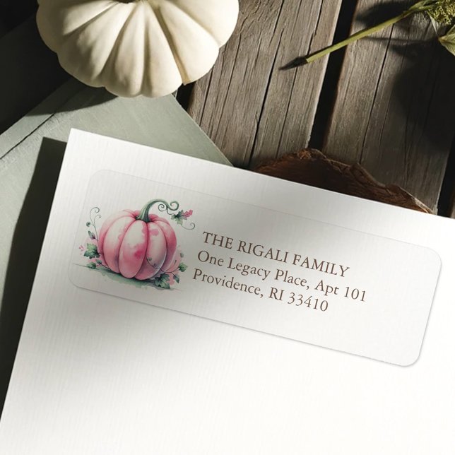 Étiquette Adresse de retour du Citrouille rose aquarelle (Pink pumpkins return address labels)