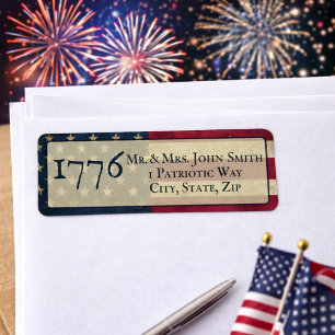 Étiquette Adresse de retour du drapeau américain USA 1776