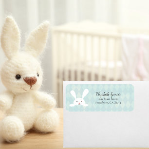 Étiquette Adresse de retour du lapin blanc mignon Aqua Blu