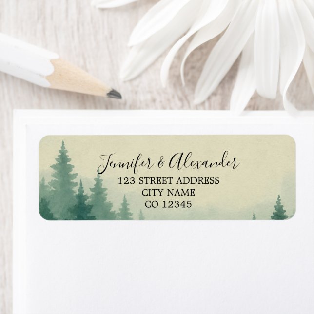 Étiquette Adresse de retour du mariage de la forêt d'aquarel (En situation)
