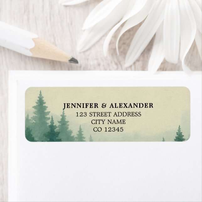 Étiquette Adresse de retour du mariage de la forêt d'aquarel (En situation)