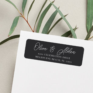 Étiquette Adresse de retour du Mariage de script noir et bla