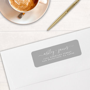 Étiquette Adresse de retour du Mariage gris de script chic