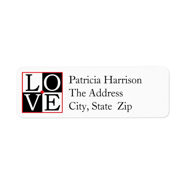 Étiquette Adresse de retour du Mariage LOVE (Devant)