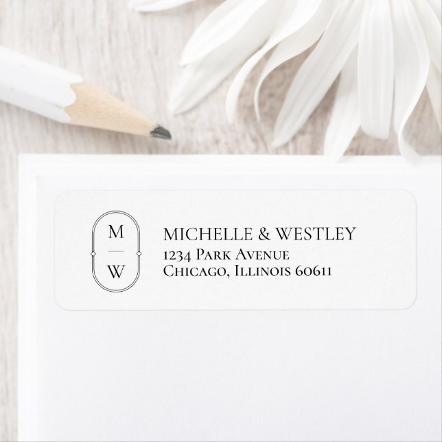 Étiquette Adresse de retour du Mariage monogramme minimal (En situation)