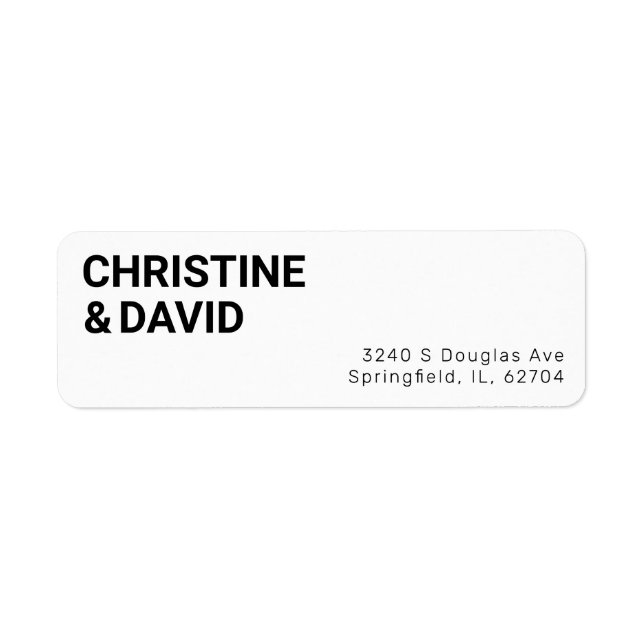 Étiquette Adresse de retour du Mariage noir et blanc minimal (Devant)
