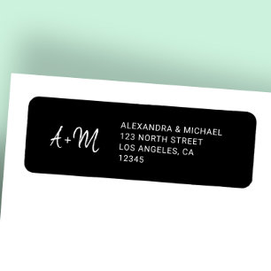 Étiquette Adresse de retour du mariage noir et blanc monogra