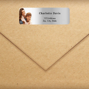 Étiquette Adresse de retour du mariage photo en argent