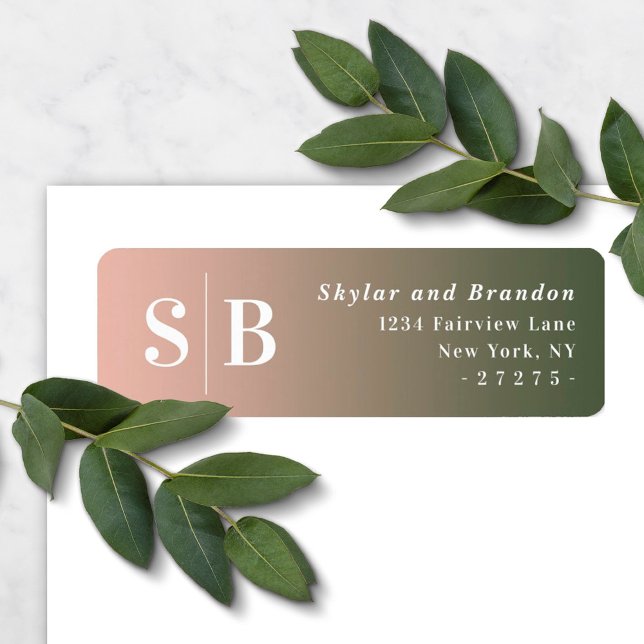 Étiquette Adresse de retour du Mariage vert et rose Ombre (Créateur téléchargé)