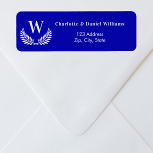 Étiquette Adresse de retour du monogramme de couronne bleue 