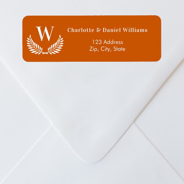 Étiquette Adresse de retour du monogramme de couronne orange (Créateur téléchargé)