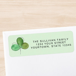 Étiquette Adresse de retour du Shamrock d'aquarelle verte