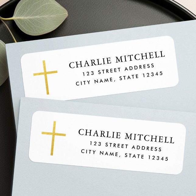 Étiquette Adresse de retour d'un dégradé d'or simple (Simple faux golden gradient cross return address label)