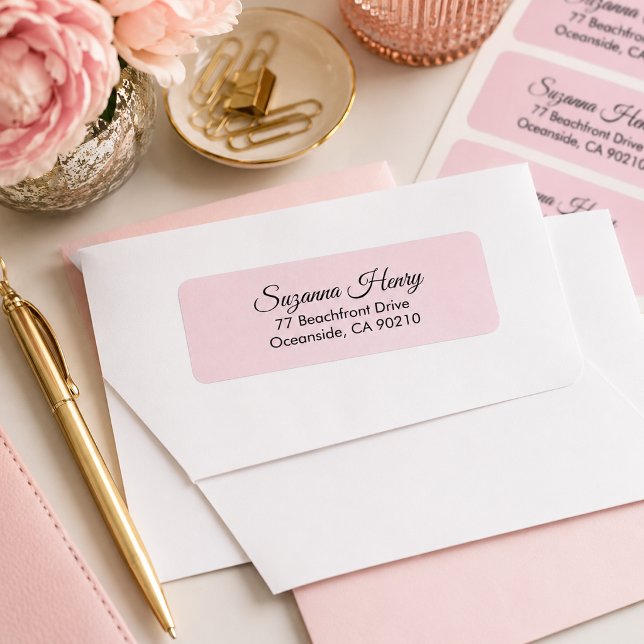 Étiquette Adresse de retour _écriture élégante rose blush (Créateur téléchargé)