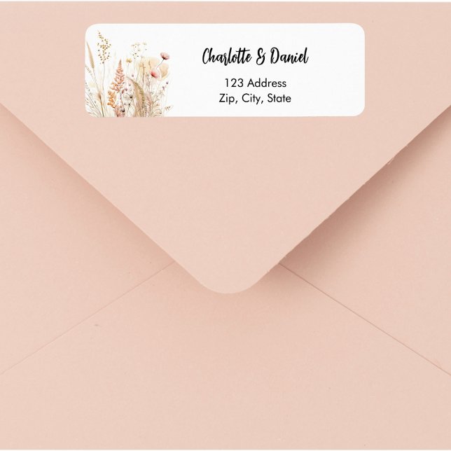 Étiquette Adresse de retour écriture rose beige fleur sauvag (Créateur téléchargé)
