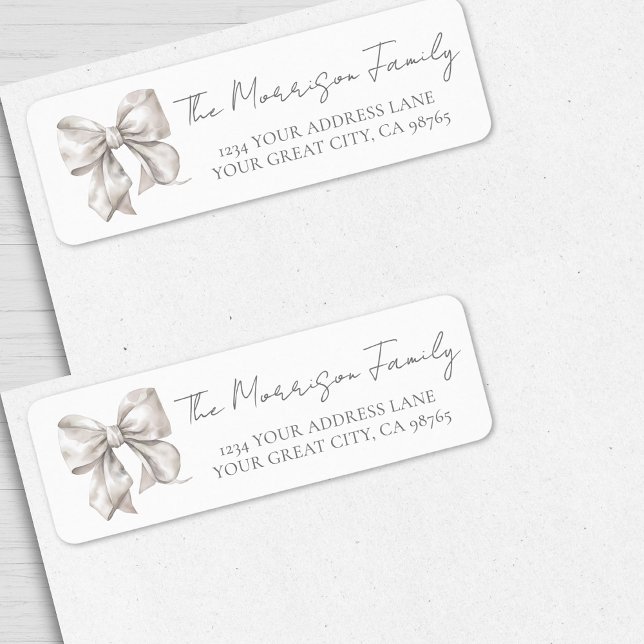 Étiquette Adresse de Retour Élégant Ruban Blanc (Elegant White Bow Return Address label)