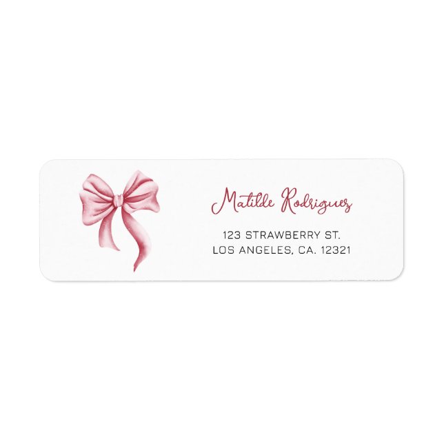Étiquette Adresse de Retour Élégant Ruban Rose (Devant)