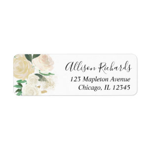 Étiquette Adresse de retour élégante d'or crème de roses