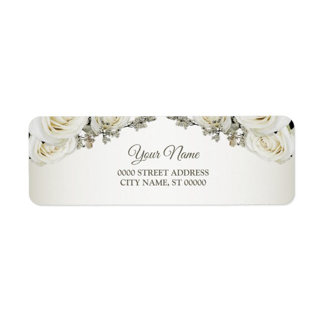 Étiquette Adresse de Retour Élégante Fleurs Blanches de Mari (Devant)