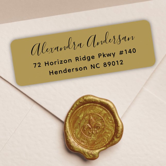 Étiquette Adresse de Retour Élegante Or Noir Script (Elegant Script Typography Gold Black Return Addres Label)