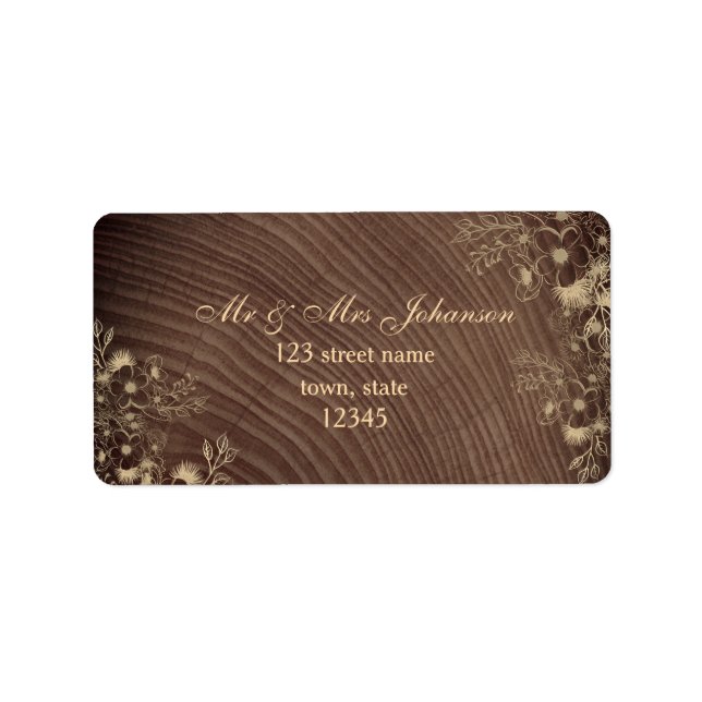 Étiquette Adresse de Retour en Bois Rustique de Mariage (Devant)
