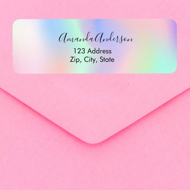 Étiquette Adresse de retour en écriture holographique rose v (Créateur téléchargé)