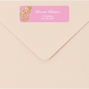 Étiquette Adresse de retour en or rose papillon