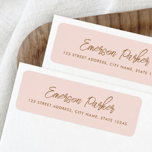 Étiquette Adresse de retour en rose pâle du script tendance