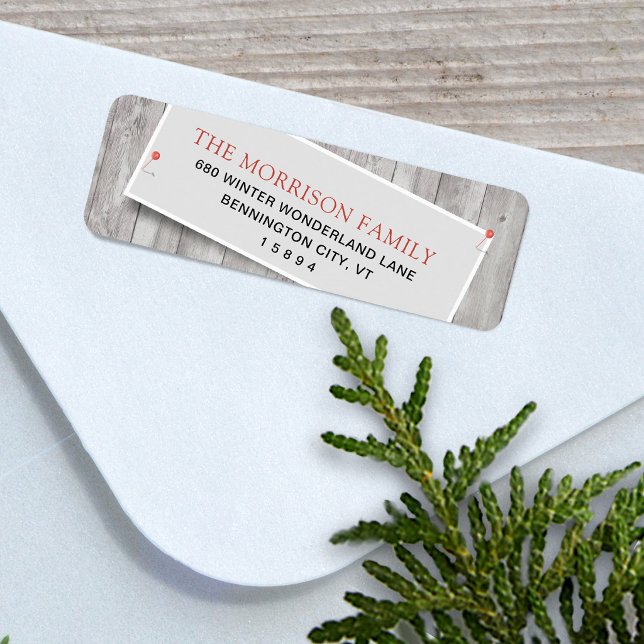 Étiquette Adresse de retour épinglée rustique (Rustic Holiday Return Address Label)