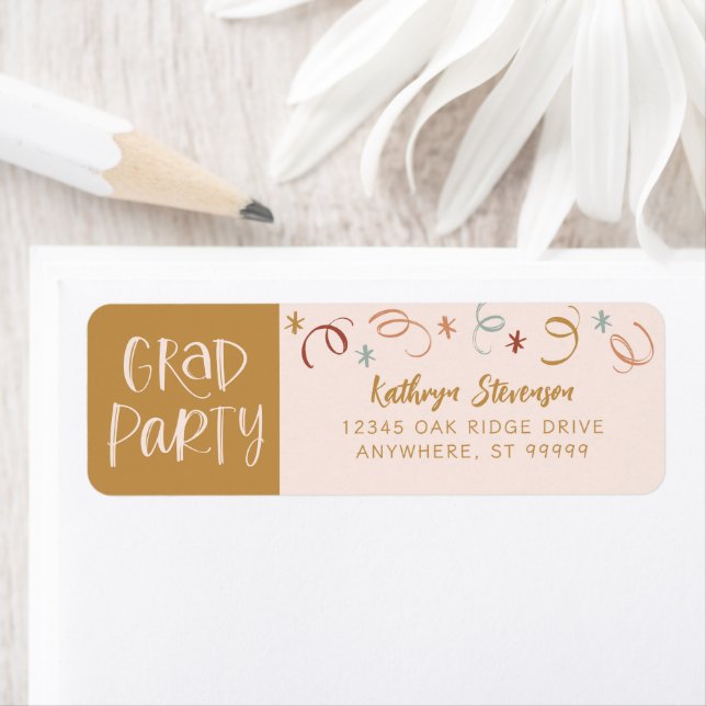 Étiquette Adresse de Retour Fête de Diplôme Confettis Rose D (En situation)