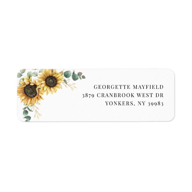Étiquette Adresse de retour Fleur de tournesol Eucalyptus (Devant)