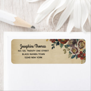 Étiquette Adresse de Retour Fleur Vintage