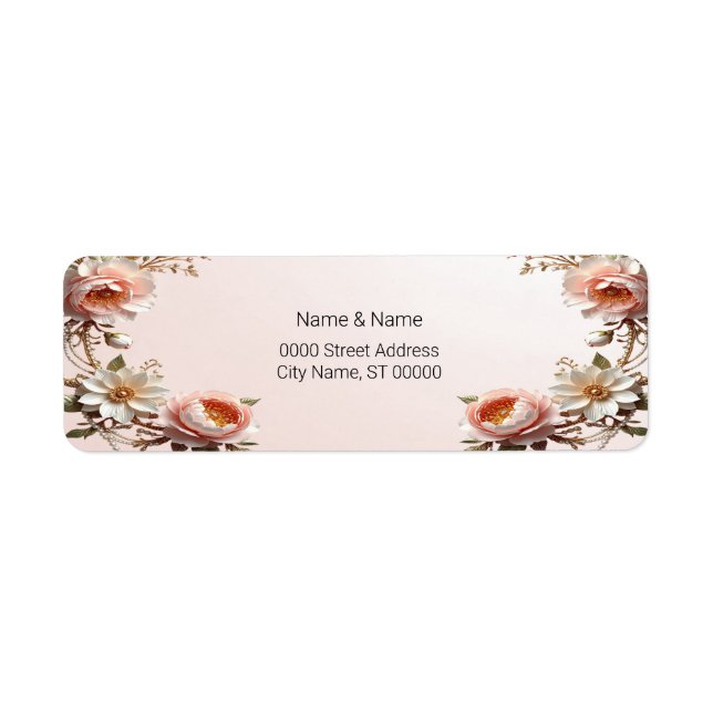Étiquette Adresse de Retour Fleurs Décoratives Roses et Blan (Devant)