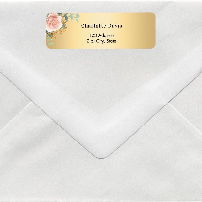Étiquette Adresse de retour floral en or rose  (Créateur téléchargé)
