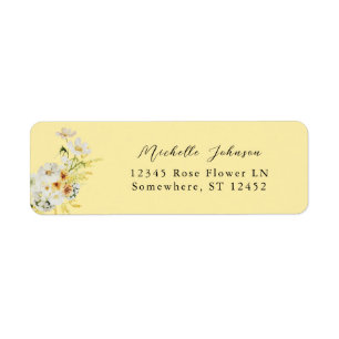 Étiquette Adresse de retour Florale blanche et jaune Étiquet