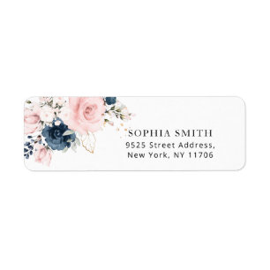 Étiquette Adresse de retour florale bleu marine rose