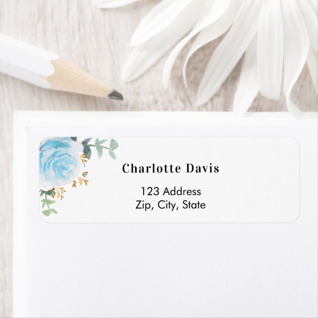 Étiquette Adresse de retour florale bleue (En situation)