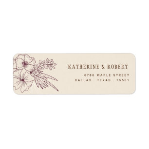 Étiquette Adresse de retour florale de crème moderne