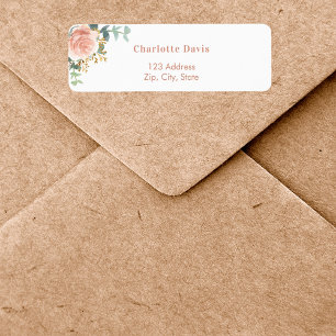 Étiquette Adresse de retour florale eucalyptus or rose