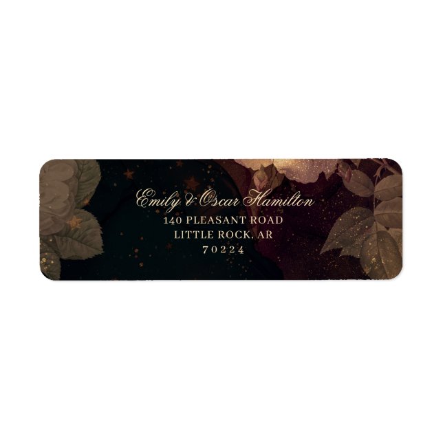 Étiquette Adresse de retour florale gothique boho rouge fonc (Devant)