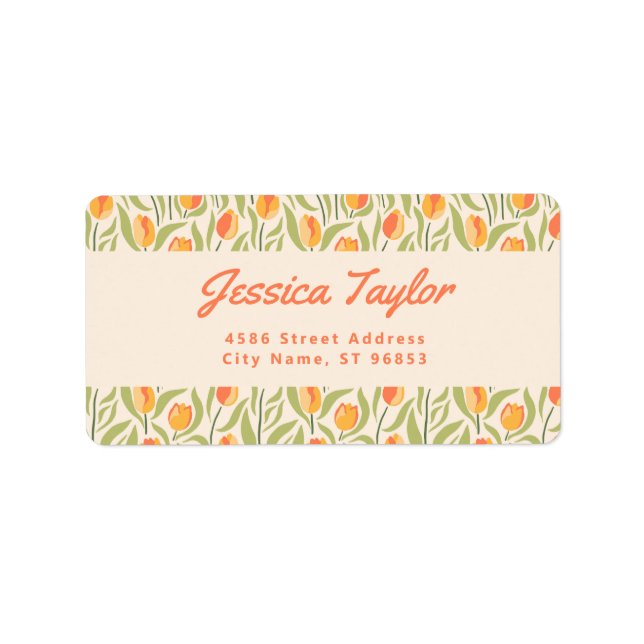 Étiquette Adresse de Retour Florale Rétro Groovy Tulipe (Devant)