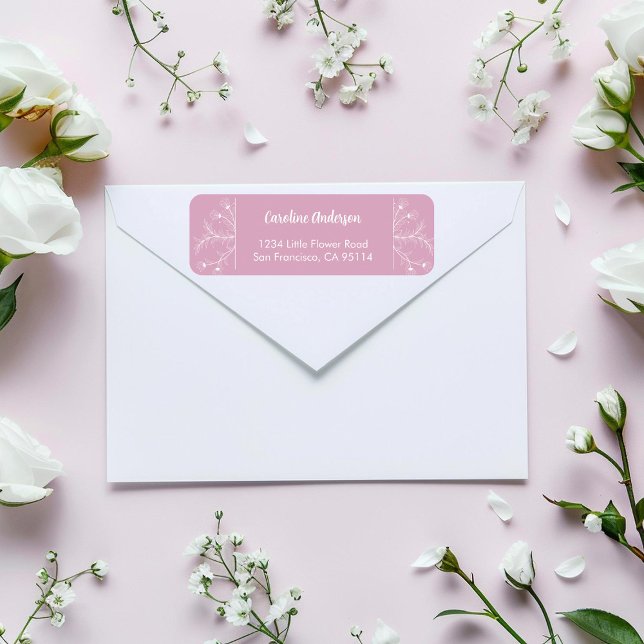 Étiquette Adresse de Retour Florale Rose (Créateur téléchargé)