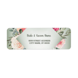 Étiquette Adresse de Retour Florale Rose Rustique Verte de M