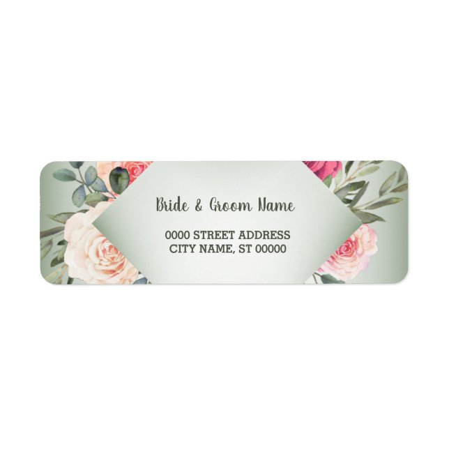 Étiquette Adresse de Retour Florale Rose Rustique Verte de M (Devant)