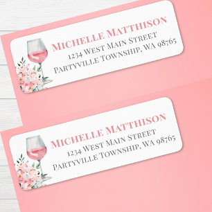 Étiquette Adresse de Retour Florale Vin Rose